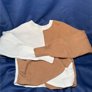 Express White and Brown Colorblock Sweater